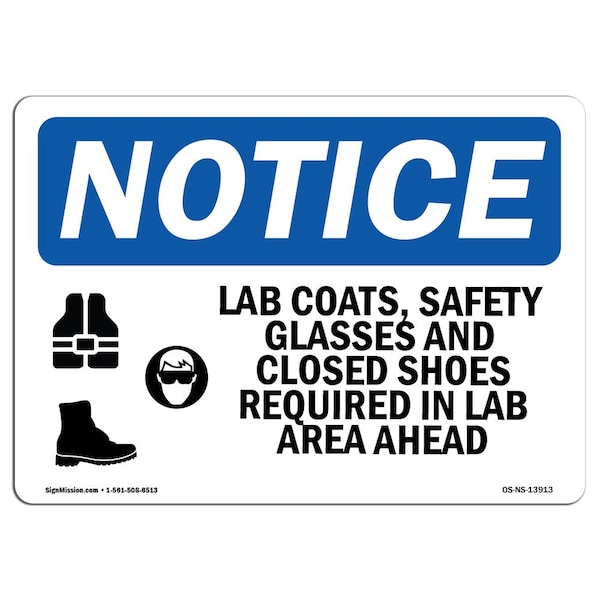 OSHA Sign, Lab Coats Glasses And With Symbol, 24in X 18in Rigid Plastic, 24" W, 18" H, Landscape